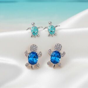 Turtle Stud Earring Set - Blue and Turquoise Turtle Earrings